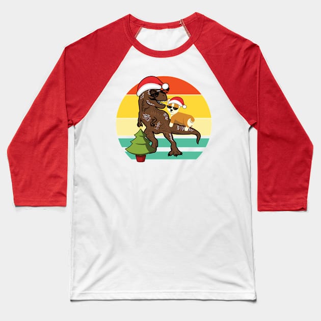 Corgi Riding T Rex with Christmas Tree Baseball T-Shirt by XOZ